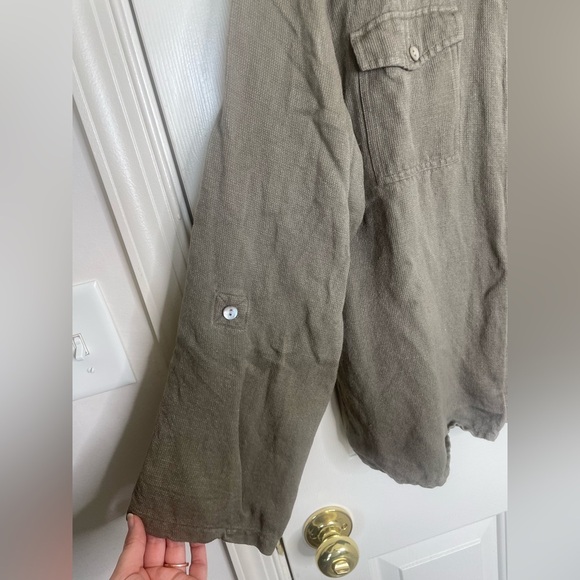 Vintage CHICOS DESIGN olive green linen peal button down shirt size 3 | XL - Picture 2 of 11